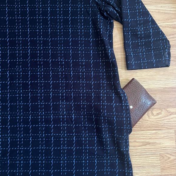 J Jill Navy Blue Plaid Knit Shift Dress L | Soft Sweater Tunic Fall Casual WFH - Picture 7 of 9